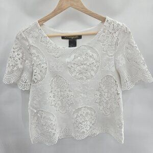 Desigual White Lace Embroidery Top Size Small
